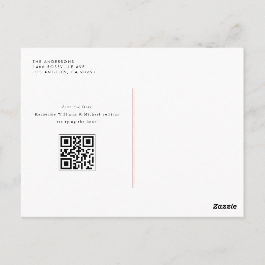 Terracotta Minimalistisch Script QR Code Save the Briefkaart (Achterkant)