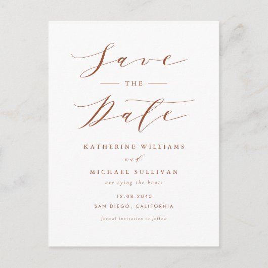 Terracotta Minimalistisch Script QR Code Save the  Briefkaart (Voorkant)