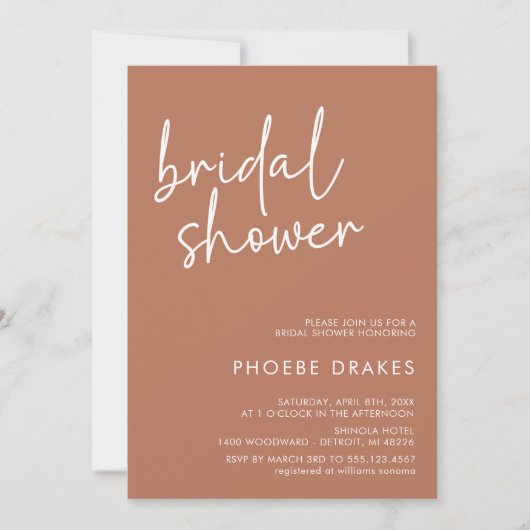 Terracotta minimalistisch script Vrijgezellenfeest Kaart (Voorkant)