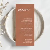 Terracotta minimalistisch script Vrijgezellenfeest Menu