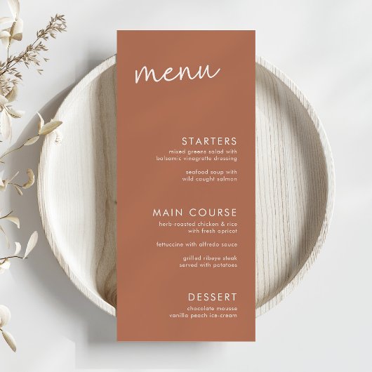 Terracotta minimalistisch script Vrijgezellenfeest Menu
