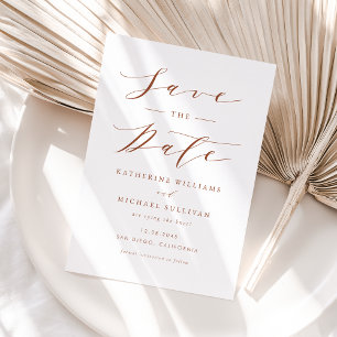 Terracotta minimalistisch sierlijk script bruiloft save the date