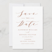 Terracotta minimalistisch sierlijk script bruiloft save the date (Voorkant)