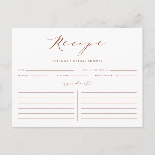 Terracotta Minimalistisch Vrijgezellenfeest Recept Briefkaart (Voorkant)