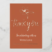 Terracotta Minimalistische Bloemige Trouw Dank Je Folie Uitnodiging (Voorkant)