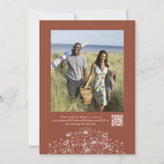 Terracotta minimalistische Boho QR code foto bruil Kaart (Achterkant)