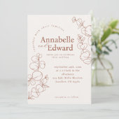 Terracotta minimalistische botanische bruiloft kaart (Staand voorkant)