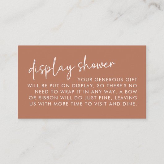 Terracotta minimalistische bruids display douche informatiekaartje (Voorkant)