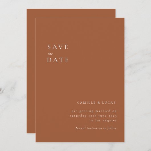 Terracotta Minimalistische bruiloft Bewaar de datu Kaart (Voorkant / Achterkant)