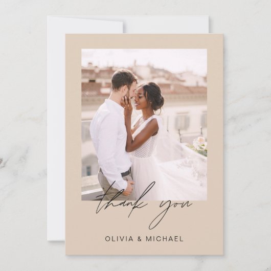 Terracotta minimalistische bruiloft dank u foto bedankkaart (Voorkant)
