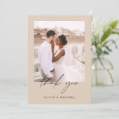 Terracotta minimalistische bruiloft dank u foto bedankkaart (Staand voorkant)