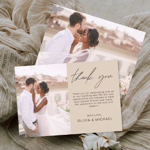 Terracotta minimalistische bruiloft dank u foto bedankkaart