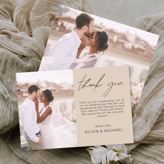 Terracotta minimalistische bruiloft dank u foto bedankkaart