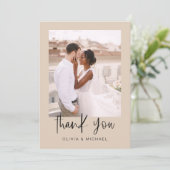 Terracotta minimalistische bruiloft dank u foto bedankkaart (Staand voorkant)