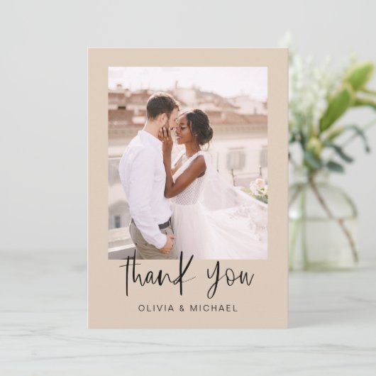 Terracotta minimalistische bruiloft dank u foto bedankkaart (Staand voorkant)