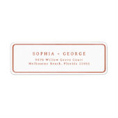 Terracotta minimalistische bruiloft retour adresla etiket (Voorkant)