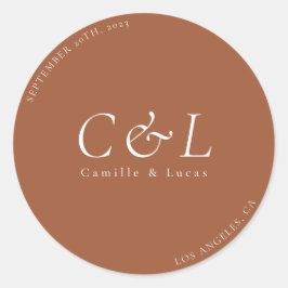 Terracotta Minimalistische bruiloft ronde sticker