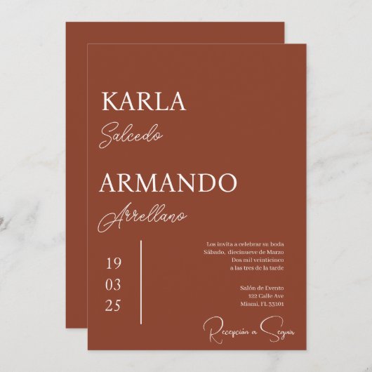 Terracotta minimalistische bruiloft uitnodiging sp (Voorkant / Achterkant)