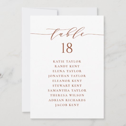 Terracotta minimalistische bruiloft zitplan Kaart (Voorkant)