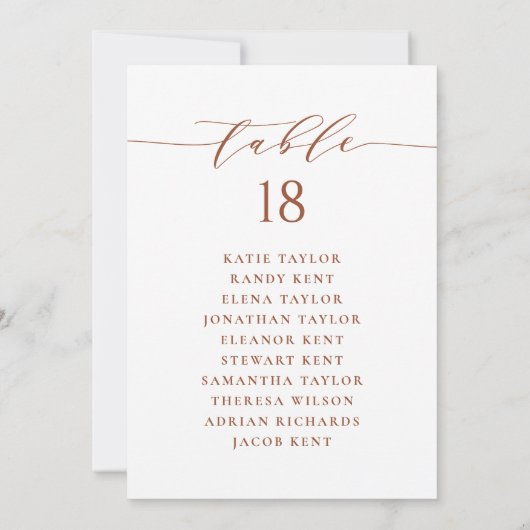 Terracotta minimalistische bruiloft zitplan Kaart (Achterkant)