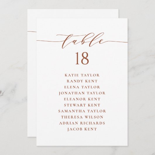 Terracotta minimalistische bruiloft zitplan Kaart (Voorkant / Achterkant)