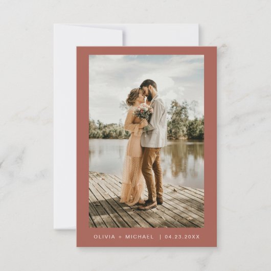 Terracotta minimalistische elegante foto bruiloft kaart (Voorkant)