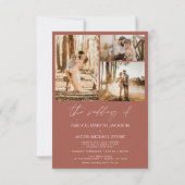 Terracotta minimalistische elegante foto bruiloft kaart (Achterkant)