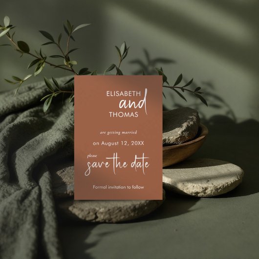 Terracotta minimalistische elegante save the date 