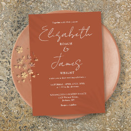Terracotta minimalistische elegante script bruilof kaart