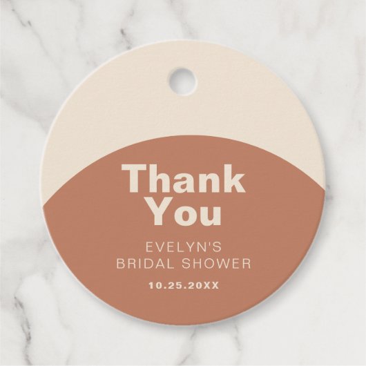 Terracotta Minimalistische Formele Bruidsdouche Bedankjes Labels (Voorkant)