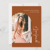 Terracotta minimalistische foto afstudeerfeest kaart (Achterkant)