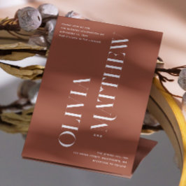 Terracotta minimalistische foto bruiloft + QR deta Kaart