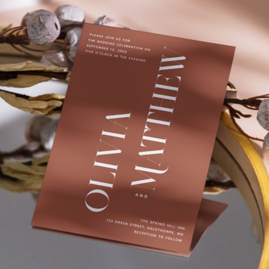 Terracotta minimalistische foto bruiloft + QR deta Kaart