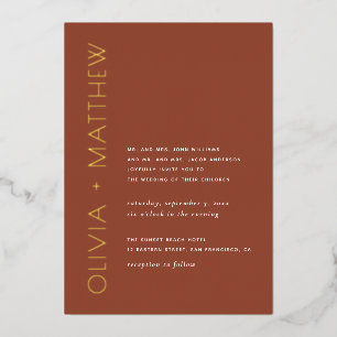 Terracotta minimalistische gouden typografie herfs folie uitnodiging