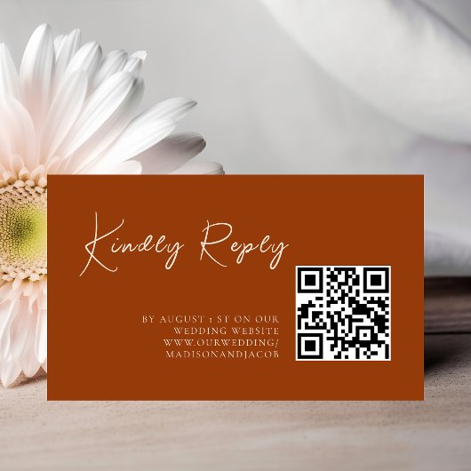 Terracotta minimalistische moderne QR CODE bruilof Informatiekaartje