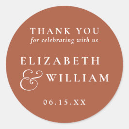 Terracotta minimalistische monogram bruiloft Dank  Ronde Sticker