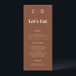 Terracotta minimalistische monogrammen laat eten p menu<br><div class="desc">Terracotta Minimalistische Monogrammen Lets Eat Flat Menu Modern terracotta menu met de koppels monogrammen en wat moderne serif lettertype tekst.</div>
