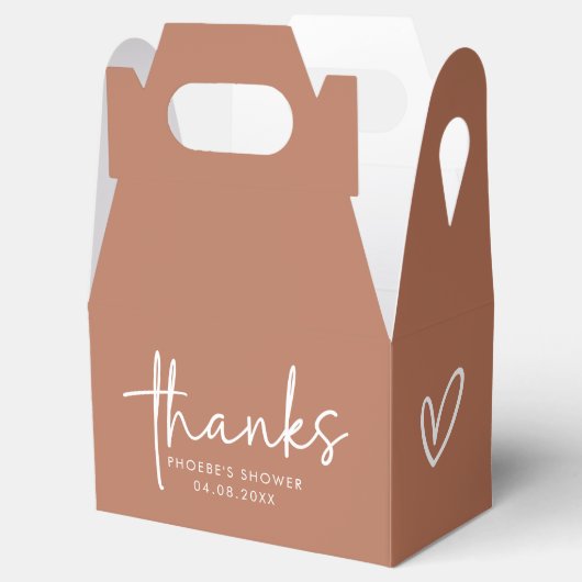 Terracotta minimalistische script bruidsdouche gev bedankdoosjes (Geopend)