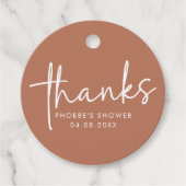 Terracotta Minimalistische Script Bruiloftsfeest Bedankjes Labels (Voorkant)