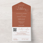 Terracotta Minimalistische Script QR Code Trouwdag All In One Uitnodiging (Binnen)