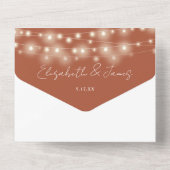 Terracotta Minimalistische Script Slingerlichtjes  All In One Uitnodiging (Achterkant)