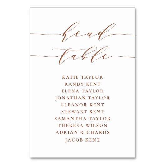 Terracotta minimalistische script zitplaatsen brui kaart (Voorkant)