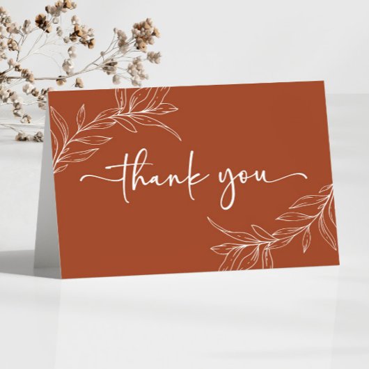 Terracotta minimalistische tak blad bruiloft bedankkaart