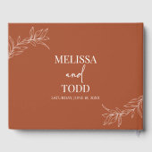 Terracotta minimalistische tak blad bruiloft gastenboek (Achterkant)
