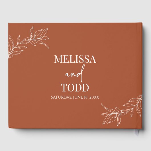 Terracotta minimalistische tak blad bruiloft gastenboek (Achterkant)