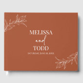 Terracotta minimalistische tak blad bruiloft gastenboek (Voorkant)
