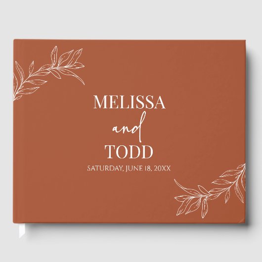 Terracotta minimalistische tak blad bruiloft gastenboek (Voorkant)