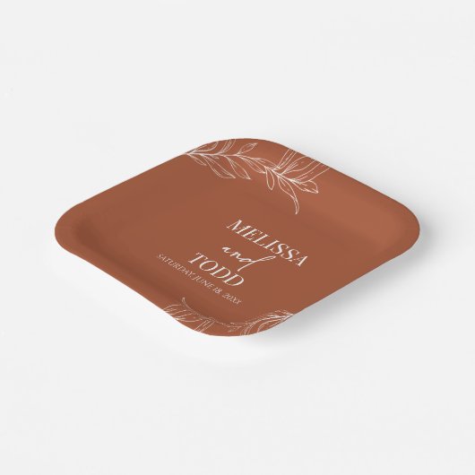 Terracotta minimalistische tak blad bruiloft papieren bordje (Gebogen)