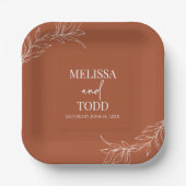 Terracotta minimalistische tak blad bruiloft papieren bordje (Voorkant)