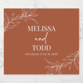 Terracotta minimalistische tak blad bruiloft sparkling wijnetiket (Enkel label)